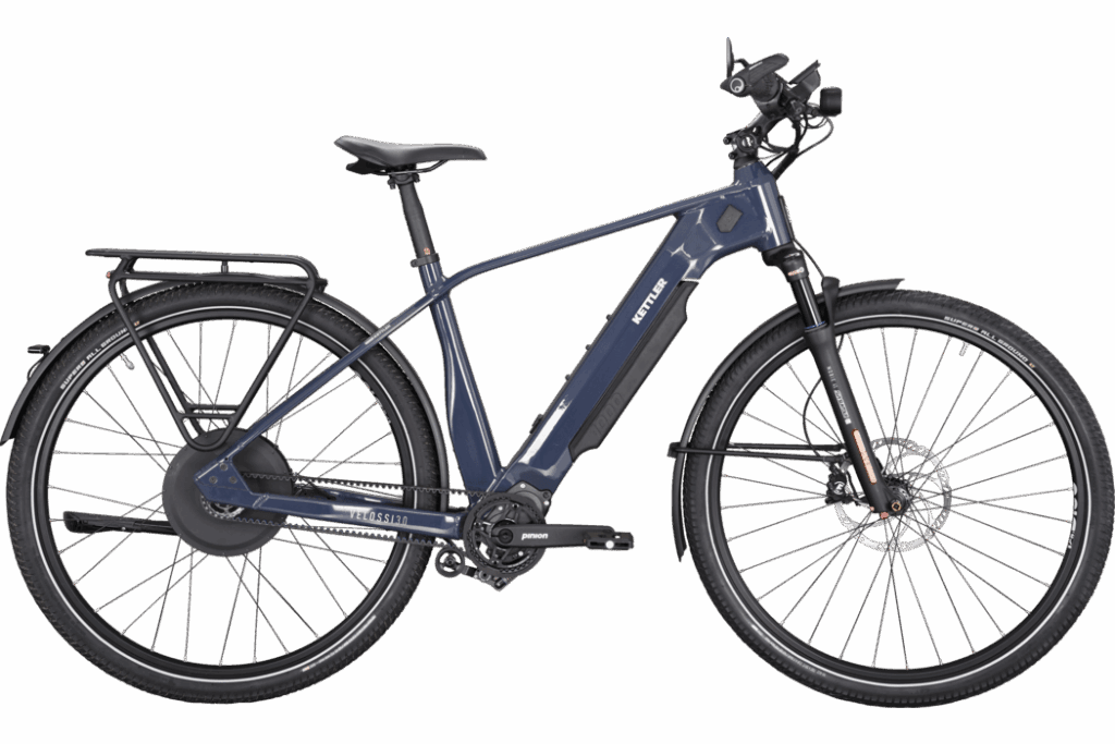 Kettler Velossi 3.0 electric speedpedelec in blue with integrated motor, sleek frame, and TMM4 torque sensor.