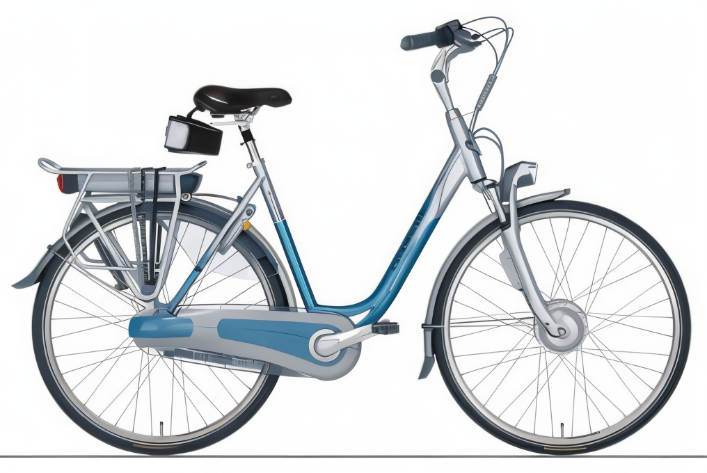 Side profile of a modern electric bicycle developed in the early 2000s, featuring integrated battery and front-wheel motor.
